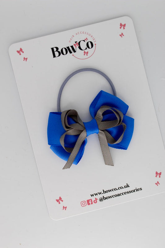 School Bow Royal Blue and Metal Grey - Double Bow - Elastic