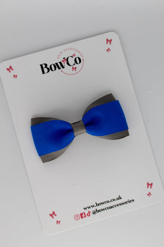 School Bow Royal Blue and Metal Grey - Tuxedo Bow - Clip