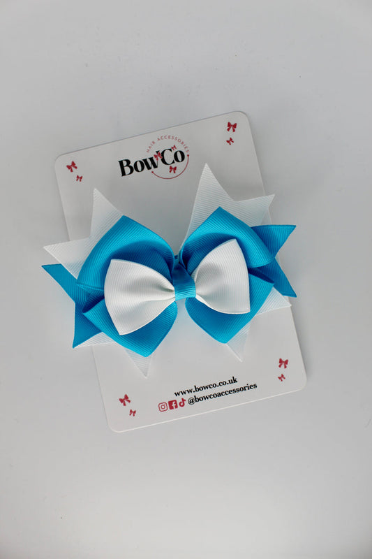 School Bow Turquoise and White Layer Bow - Clip