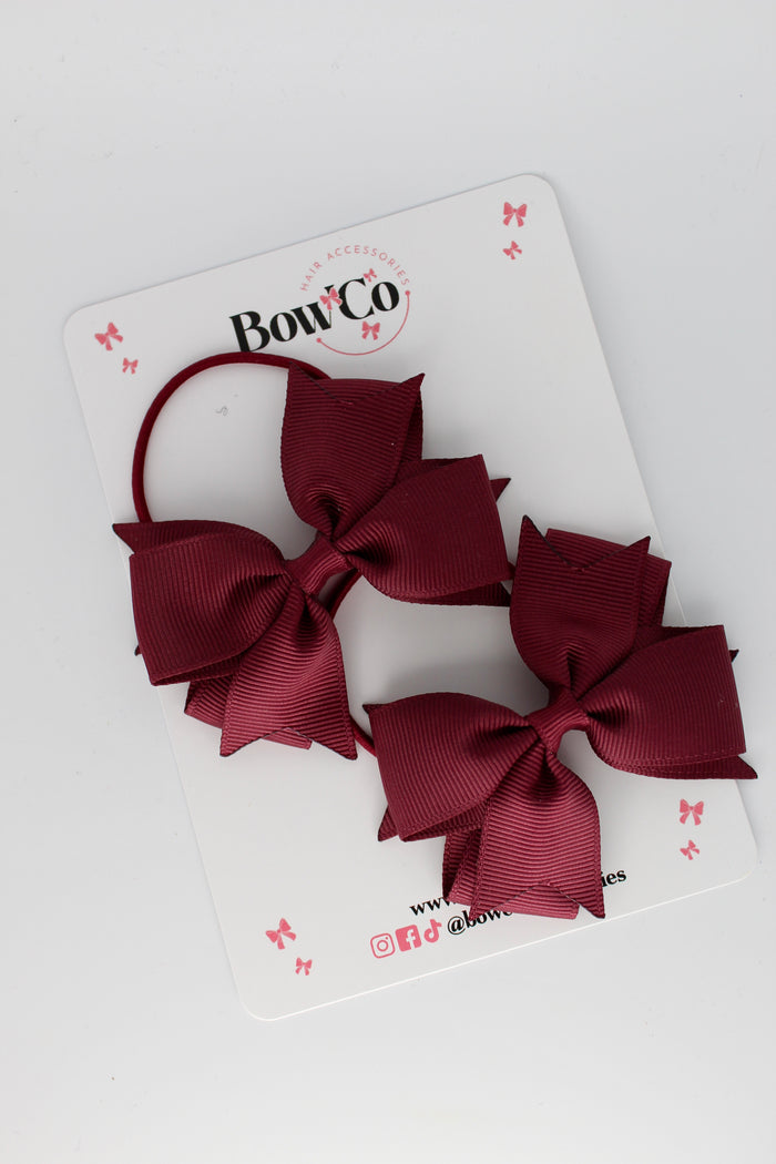 School Bows Burgundy - Layer Tail Bow Set - Elastic