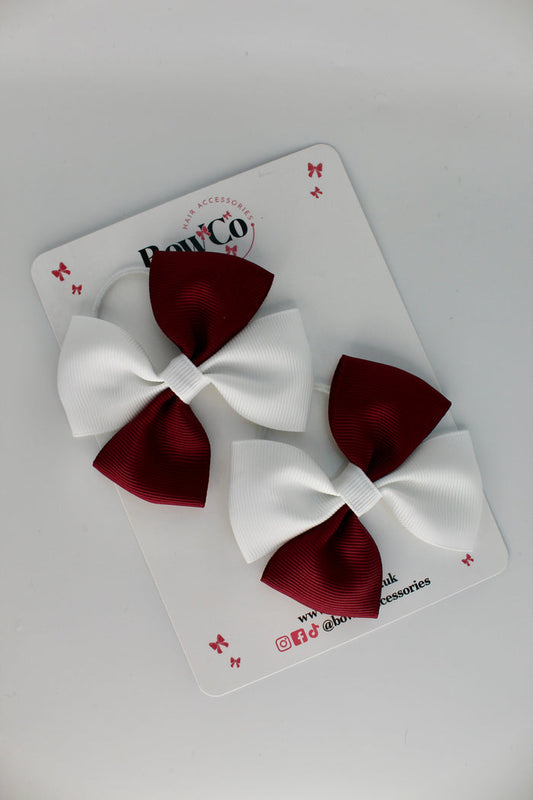 School Bows Burgundy and White - Twist Bow Set - Elastic