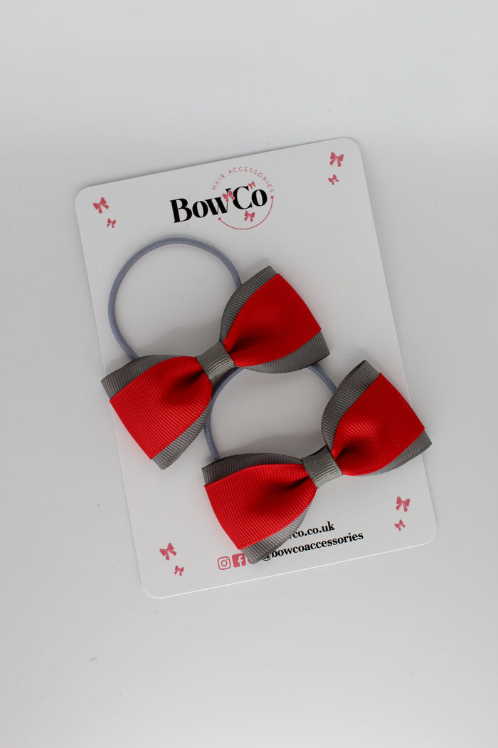School Bows Red and Metal Grey - Tuxedo Bow Set - Elastic
