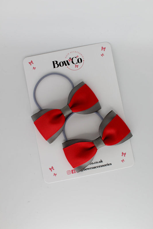School Bows Red and Metal Grey - Tuxedo Bow Set - Elastic