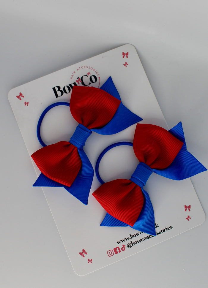 School Bows Royal Blue and Red - Bow Tail Set - Elastic