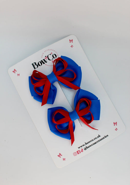 School Bows Royal Blue and Red - Double Bow Set - Clip
