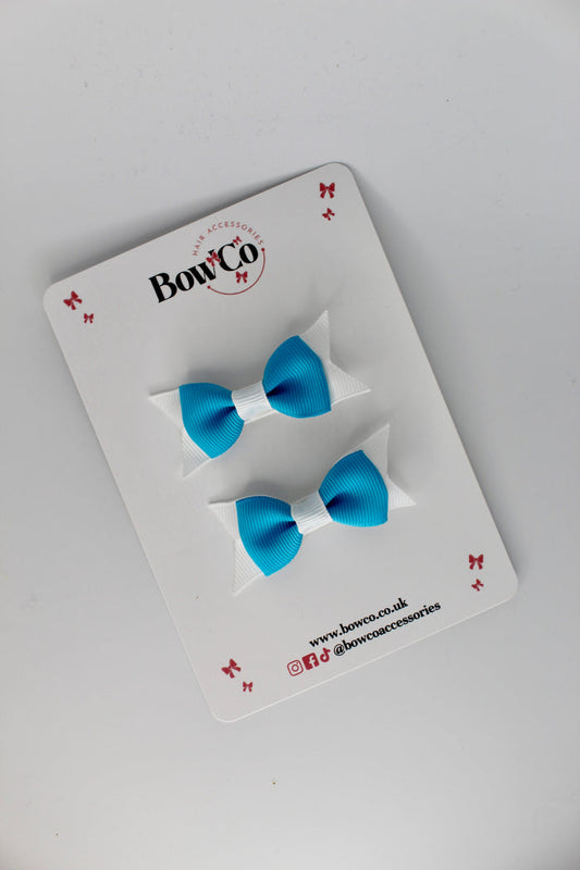 School Bows Turquoise and White - Layer Tail Bow Set - Clip