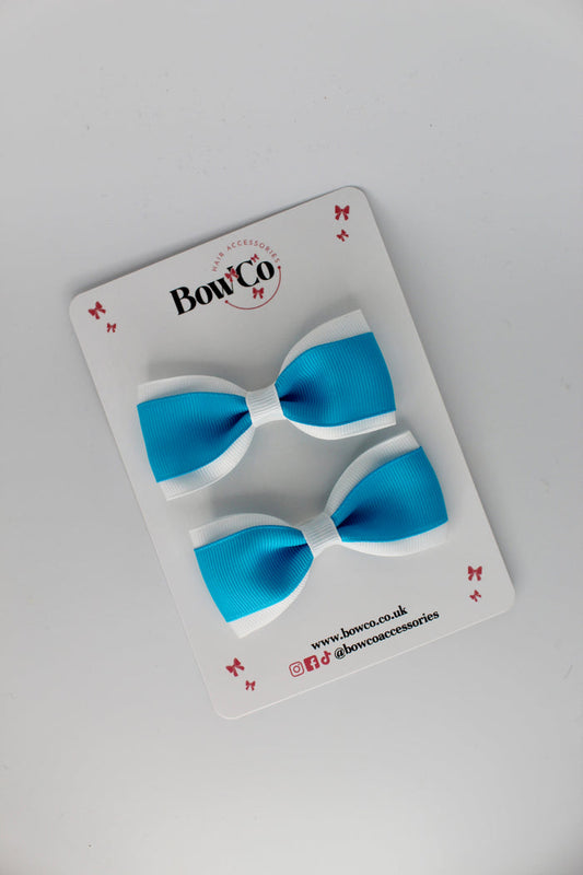 School Bows Turquoise and White - Tuxedo Bow - Clip