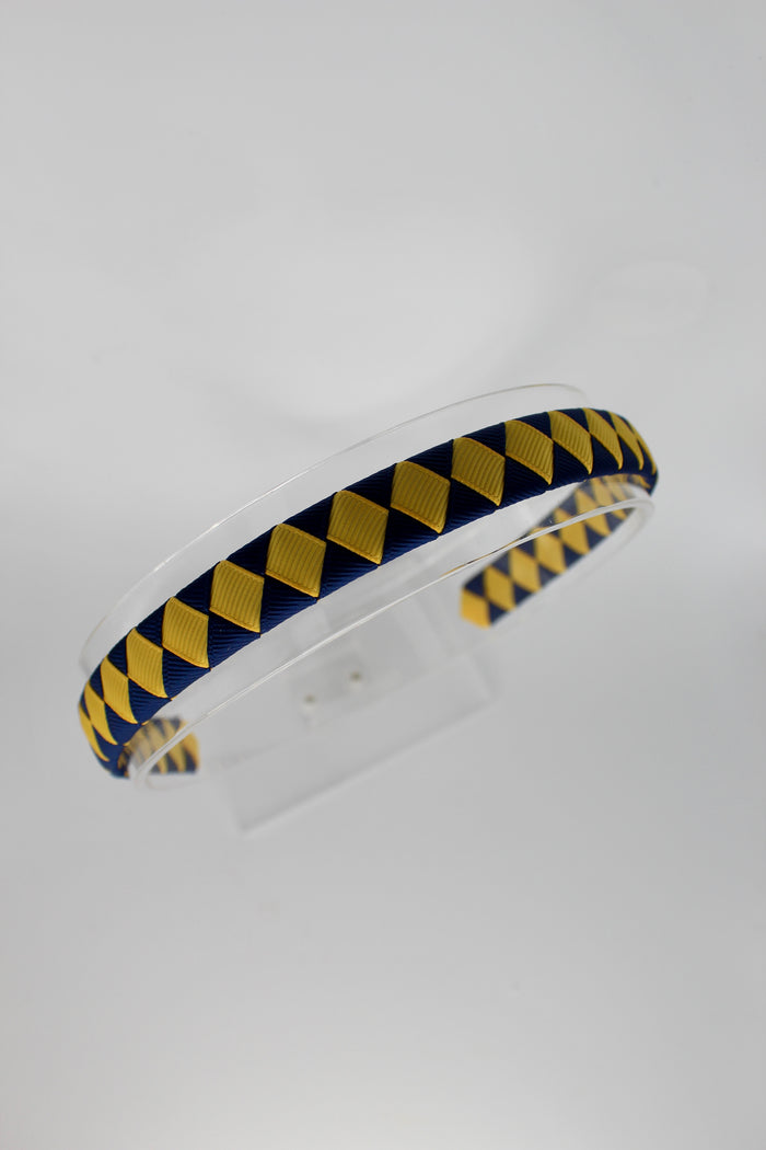 School Hair Accessories - Pleated Navy and Yellow Gold Hair Band