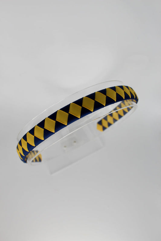 School Hair Accessories - Pleated Navy and Yellow Gold Hair Band