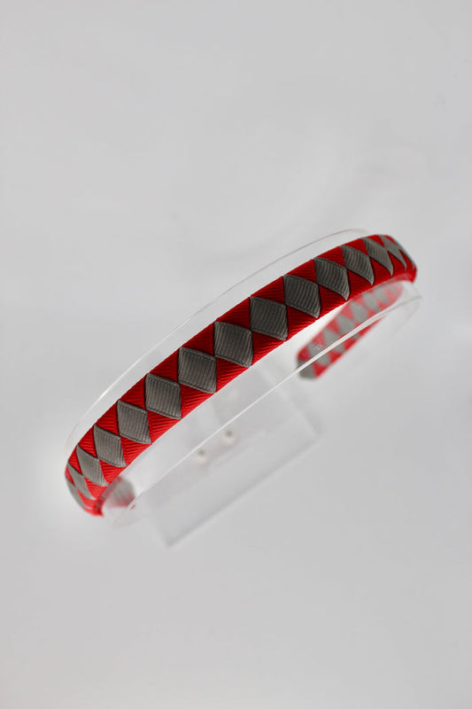 School Hair Accessories - Pleated Red and Metal Grey Hair Band
