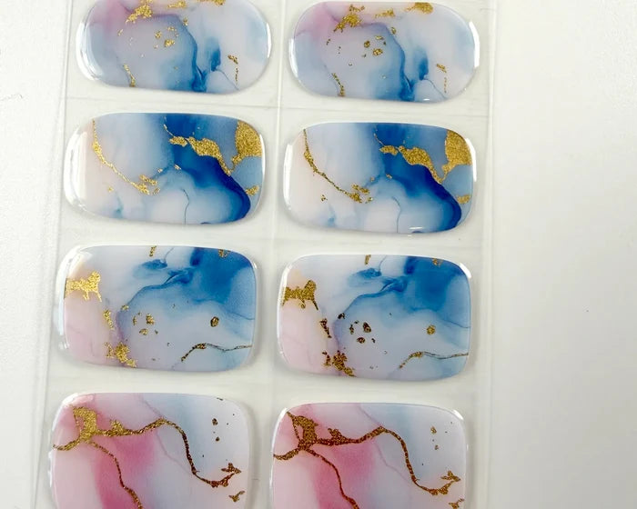 Close-up of the Azure Tide semi-cured gel nail wraps
