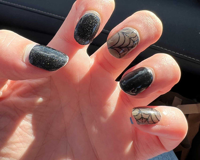 Black Widow semi-cured gel nail wraps, close-up