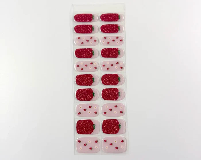 Sheet of Strawberry Fields semi-cured gel nail wraps in all sizes