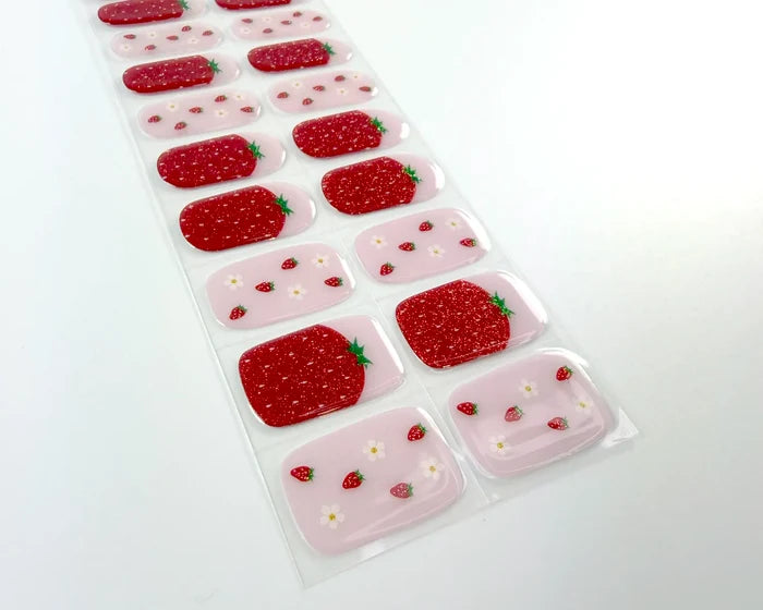 Strawberry Fields semi-cured gel nail wraps, angled view