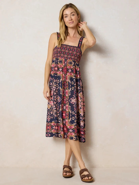 Spring In Your Step Midi Dress - Mandala Bandana Navy-view 1