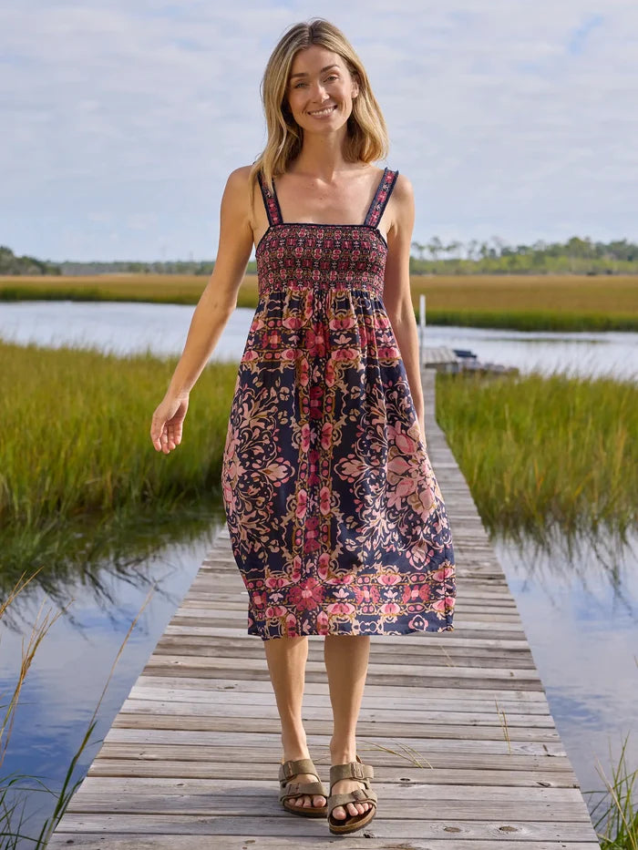 Spring In Your Step Midi Dress - Mandala Bandana Navy-view 5