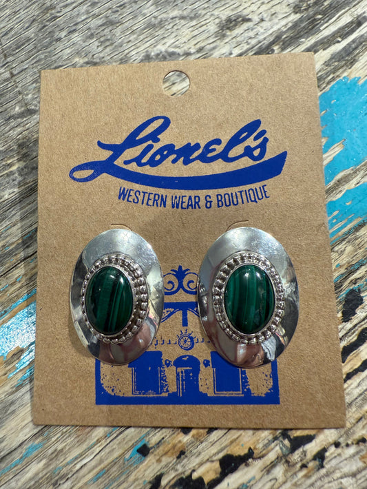 Sterling Silver w/ Malachite Pierced Earrings