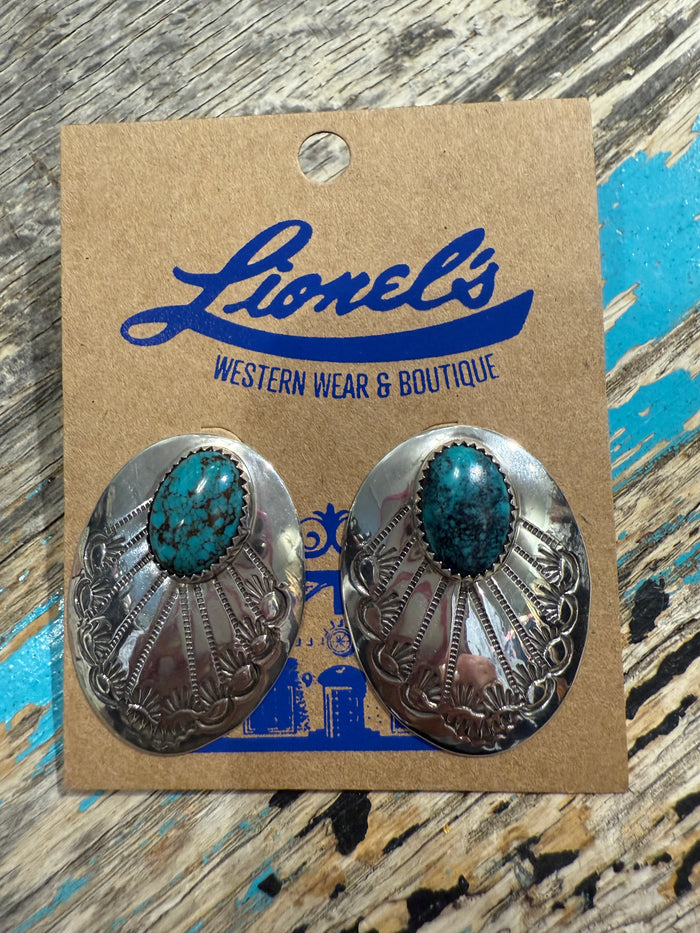 Sterling Silver w/ Malachite Pierced Earrings
