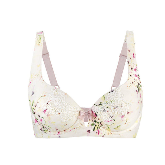 Sunbleached Floral Silk and Organic Cotton Supportive Bra, front view – Juliemay Lingerie