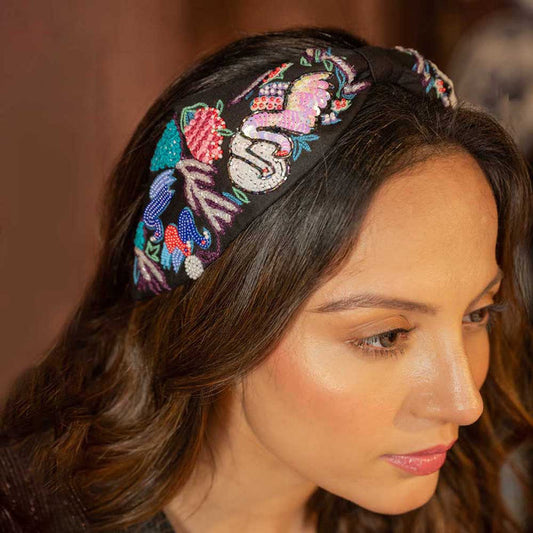 Swan Knotted Headband - Black