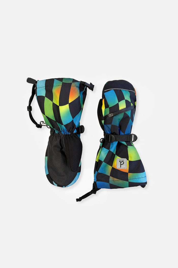 Teknik Winter Mittens Blue Checkered Print-0