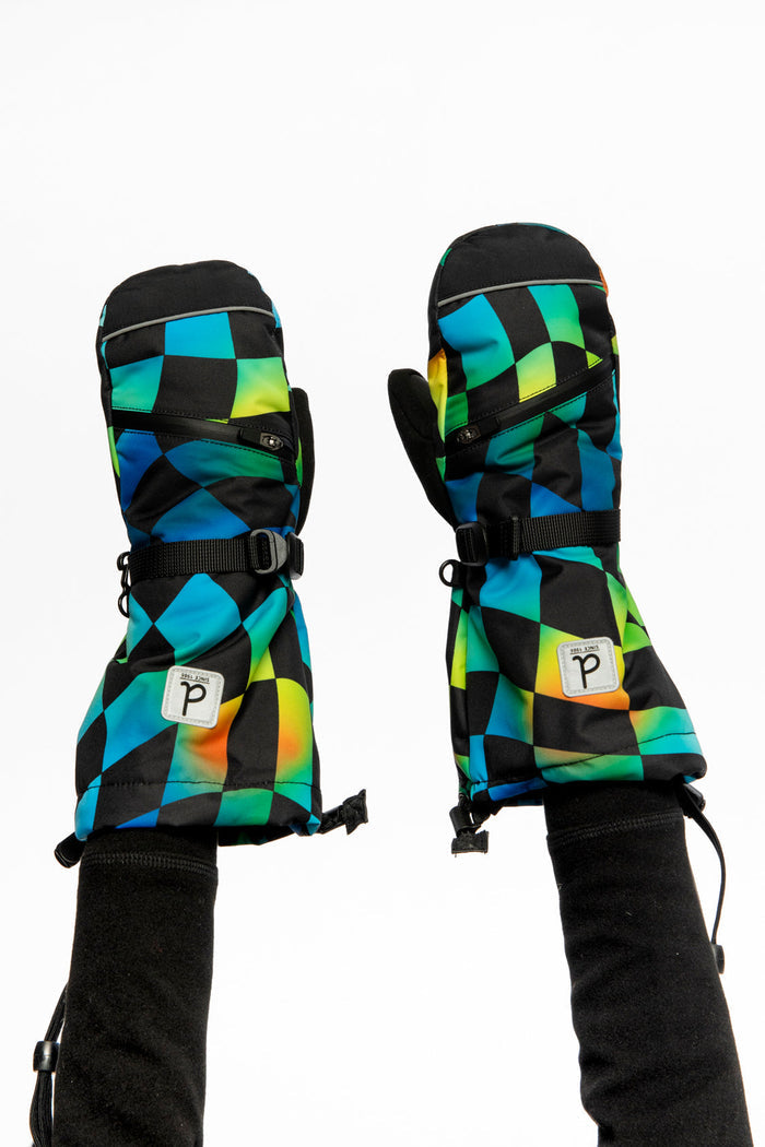 Teknik Winter Mittens Blue Checkered Print-1