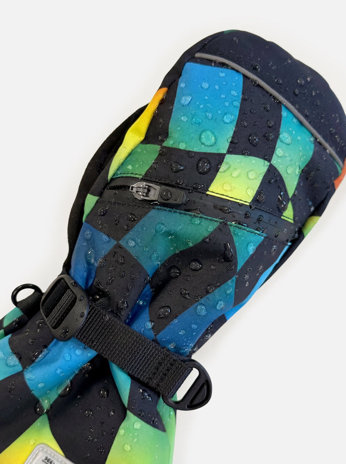 Teknik Winter Mittens Blue Checkered Print-2