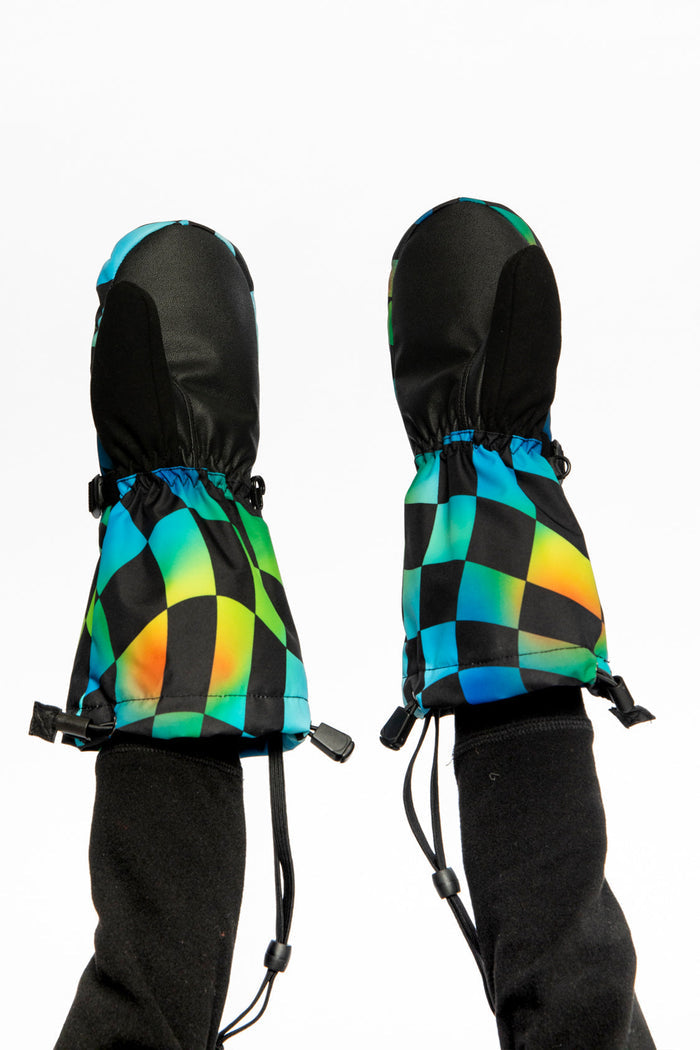 Teknik Winter Mittens Blue Checkered Print-3