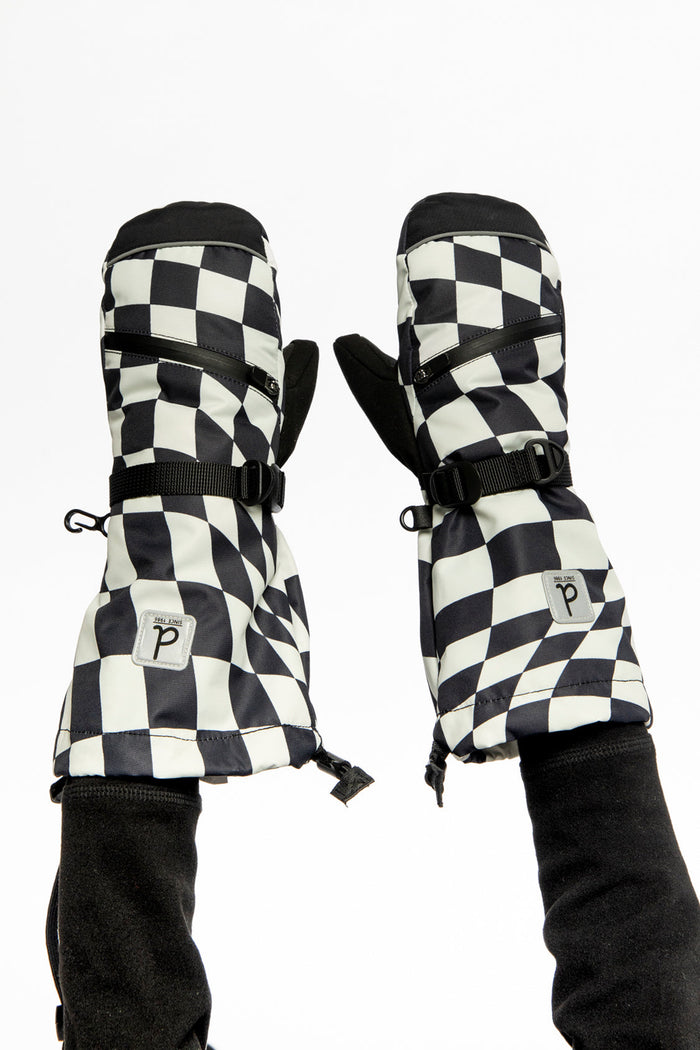 Teknik Winter Mittens White Checkered Print-1