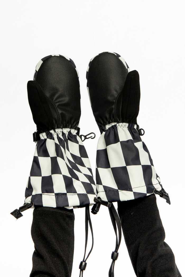 Teknik Winter Mittens White Checkered Print-2