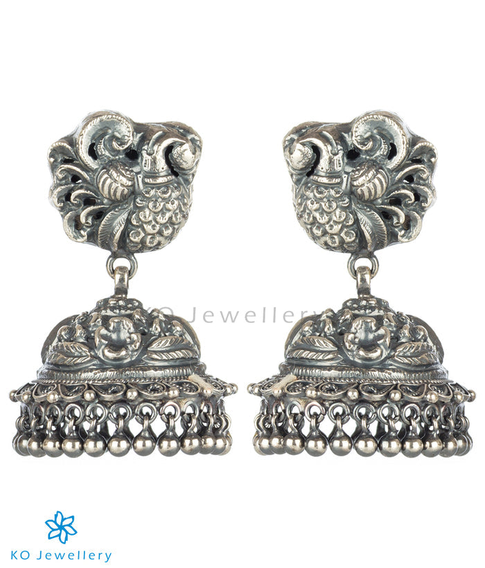 The Naman Nakkasi Silver Peacock Jhumka (Oxidised)