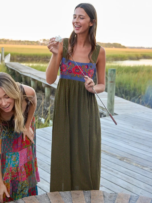 Embroidered Tricia Maxi Dress - Olive Polka Dot-view 1
