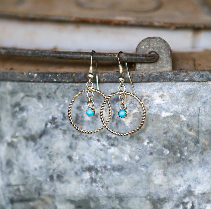 Twisted Circle Hoop with Dangle Turquoise