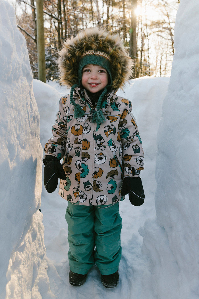 Two Piece Discover Snowsuit Beige Printed With Dogs-2