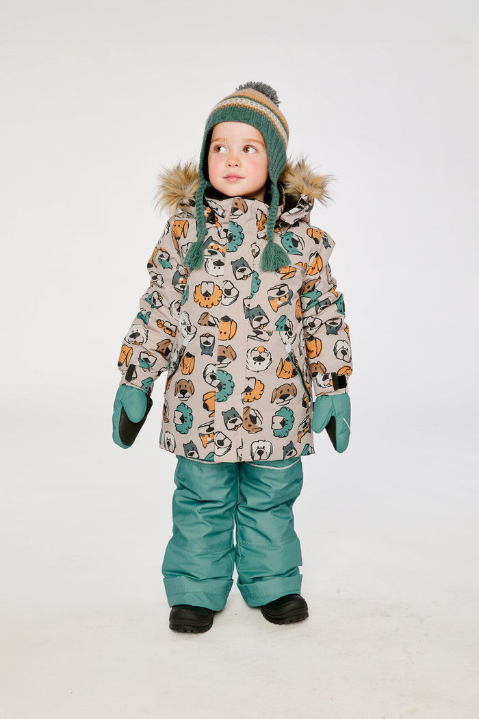 Two Piece Discover Snowsuit Beige Printed With Dogs-3