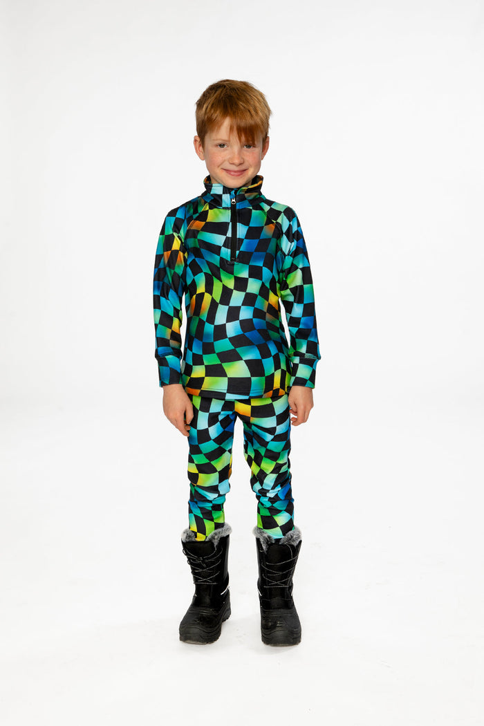 Two Piece Thermal Underwear Blue Checkered Print-3