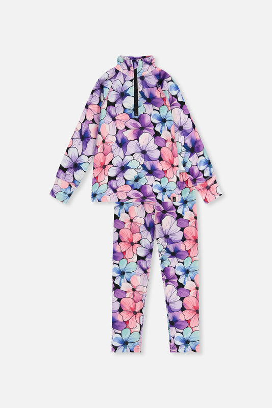 Two Piece Thermal Underwear Purple Floral Print-0
