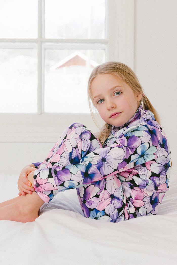 Two Piece Thermal Underwear Purple Floral Print-2
