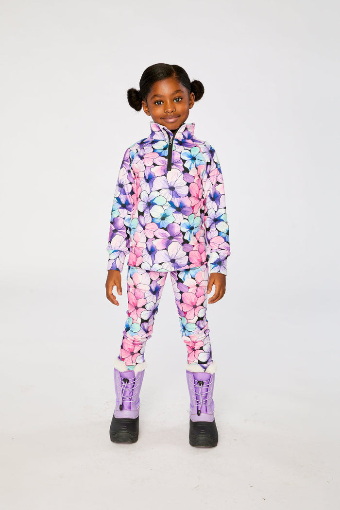 Two Piece Thermal Underwear Purple Floral Print-3