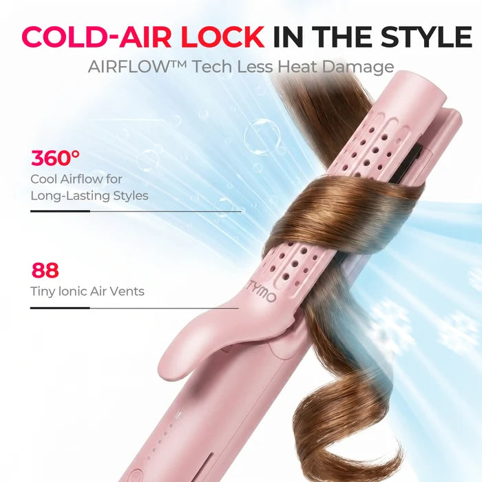TYMO AIRFLOW cool air lock technology, 360° airflow with 88 ionic vents to set curls and reduce heat damage