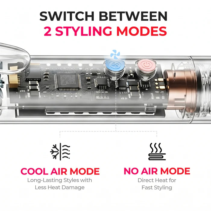TYMO AIRFLOW dual styling modes: cool air for long-lasting styles, hot air for fast straightening