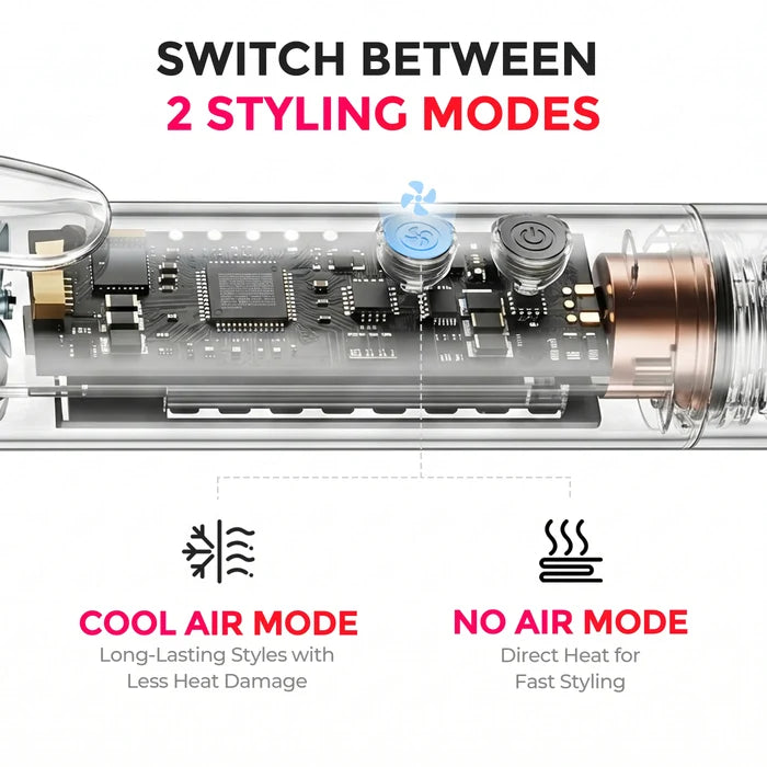 TYMO AIRFLOW dual styling modes: cool air for long-lasting styles, hot air for fast straightening