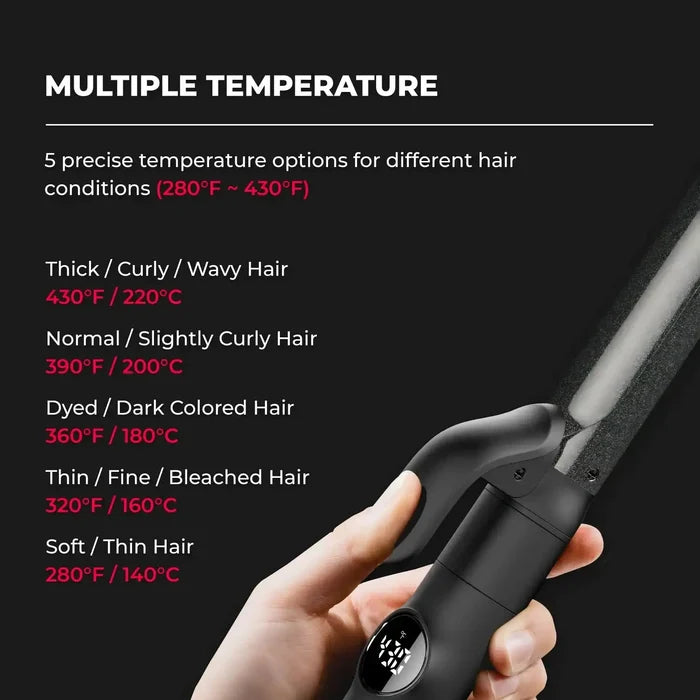 The TYMO CUES curling iron provides five precise temperature settings suitable for every hair type.