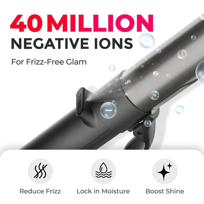 Close-up view of 40 million negative ion technology in the TYMO ROTA best curling wand.