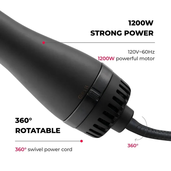 1200W motor and 360° swivel cord in TYMO VOLUMIZER best rotating hair brush dryer.