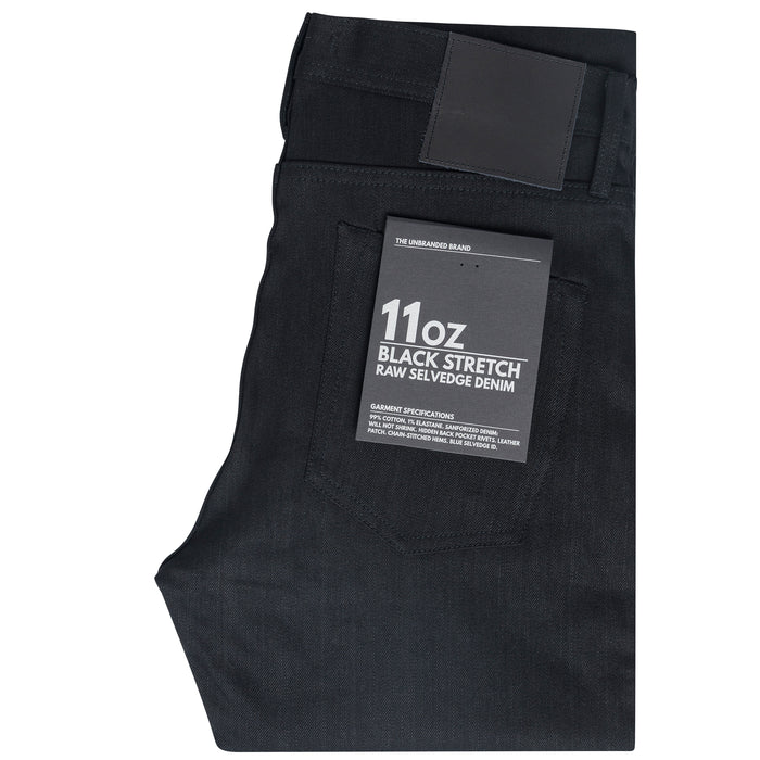 UB444 Tight Fit 11oz Solid Black Stretch Selvedge Denim | The Unbranded Brand