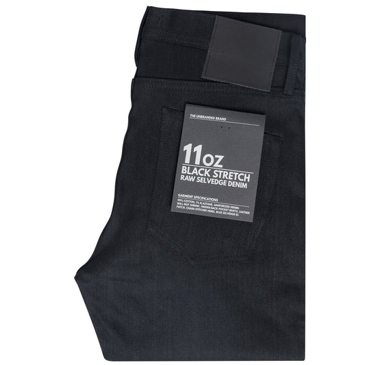UB444 Tight Fit 11oz Solid Black Stretch Selvedge Denim | The Unbranded Brand