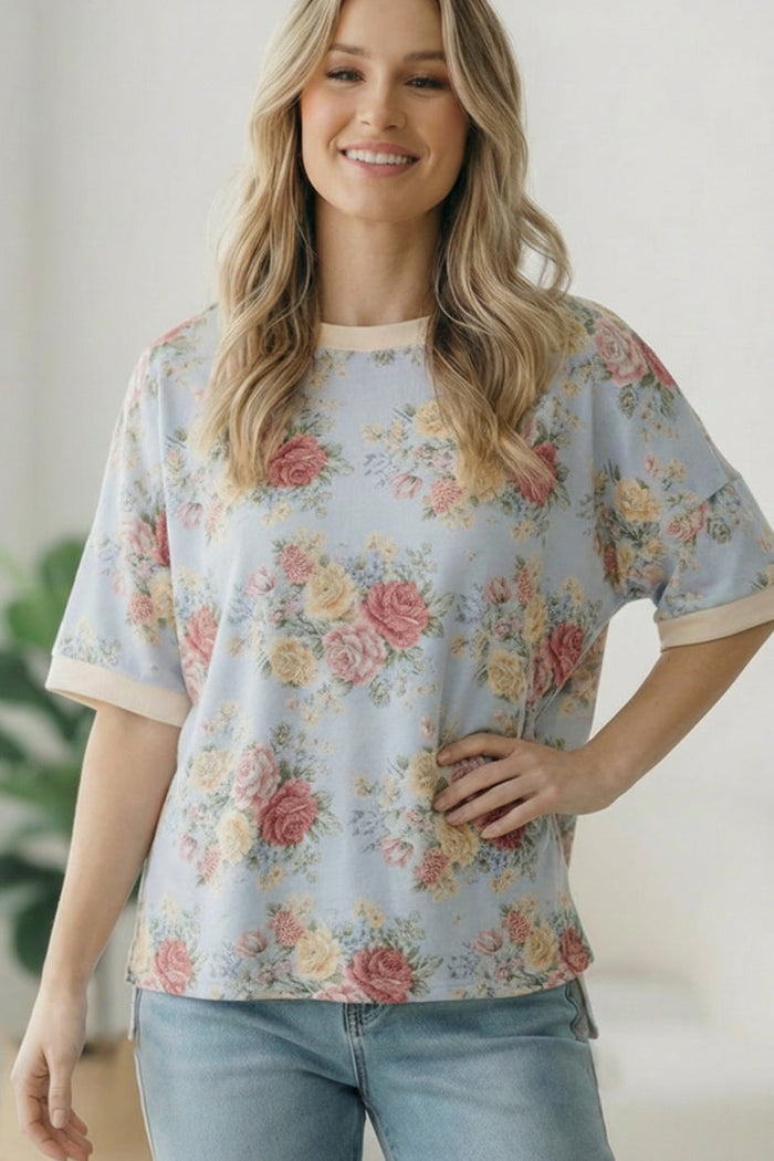 Vintage Bloom Light Blue Boyfriend Tee