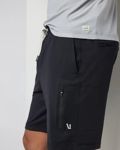 Black sVuori - Sunday Performance Short 8 with a brand logo on a gray background