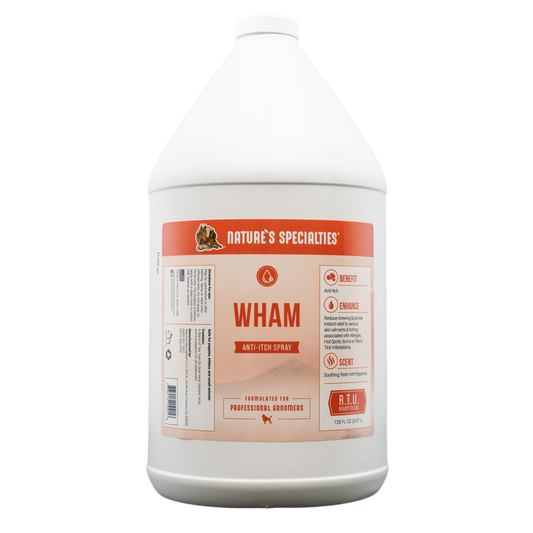 128 oz. bottle of Nature's Specialities Wham® Anti Itch Spray for dogs & cats.